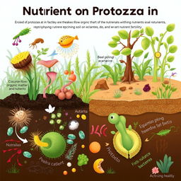An educational illustration depicting the role of protozoa in nutrient recycling within an ecosystem