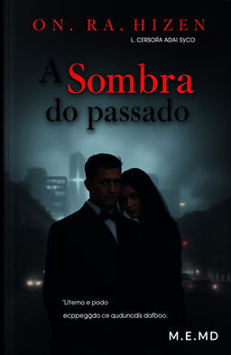 A captivating cover for 'A Sombra do passado', featuring a nighttime cityscape with hazy lights that create a dark and dangerous atmosphere