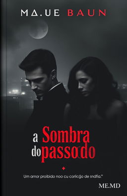 A captivating cover for 'A Sombra do passado', featuring a nighttime cityscape with hazy lights that create a dark and dangerous atmosphere