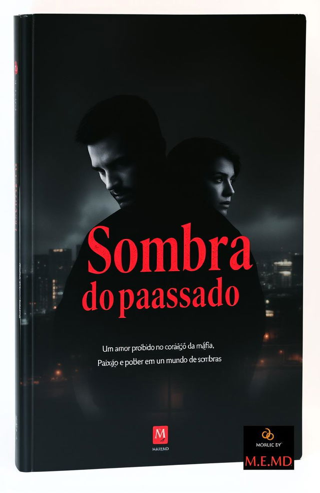 A captivating cover for 'A Sombra do passado', featuring a nighttime cityscape with hazy lights that create a dark and dangerous atmosphere