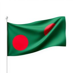 A detailed representation of the Bangladeshi flag attached to a white stick, displayed in a horizontal position on a plain background