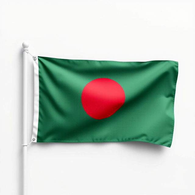 A detailed representation of the Bangladeshi flag attached to a white stick, displayed in a horizontal position on a plain background