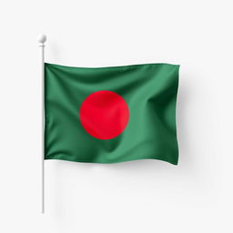 A detailed representation of the Bangladeshi flag attached to a white stick, displayed in a horizontal position on a plain background