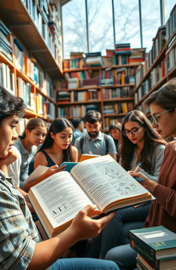 A captivating image of a university library filled with students studying about artificial intelligence