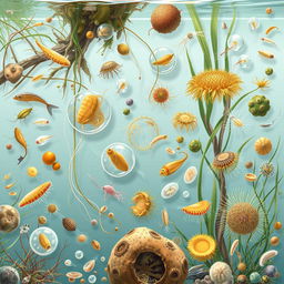 A detailed scientific illustration showcasing various protozoa present in aquatic environments