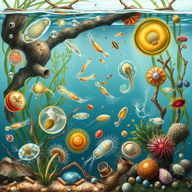 A detailed scientific illustration showcasing various protozoa present in aquatic environments