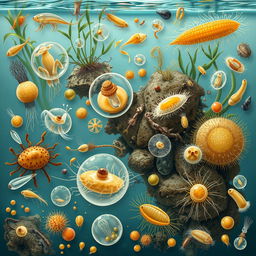 A detailed scientific illustration showcasing various protozoa present in aquatic environments