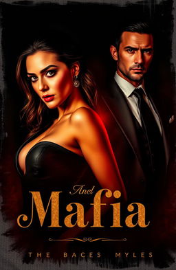 A powerful and intense scene featuring a confident woman named Aurel with a sharp gaze, and a man named Gio dressed in an elegant black suit