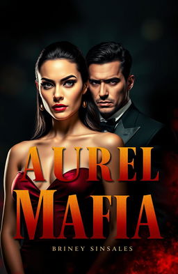 A powerful and intense scene featuring a confident woman named Aurel with a sharp gaze, and a man named Gio dressed in an elegant black suit
