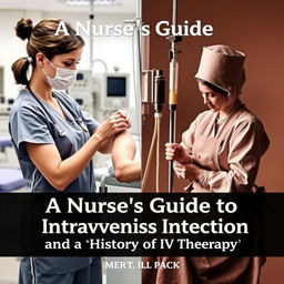 A book cover for 'A Nurse's Guide to Intravenous Insertion and the History of IV Therapy' featuring a split-image design