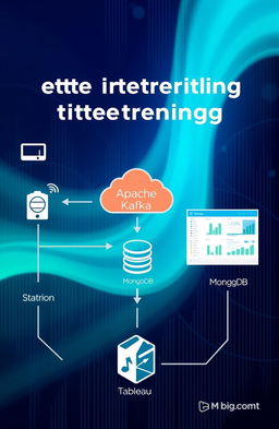 A visually engaging and informative illustration showcasing the integration of data streaming from IoT devices with Apache Kafka, MongoDB, and Tableau