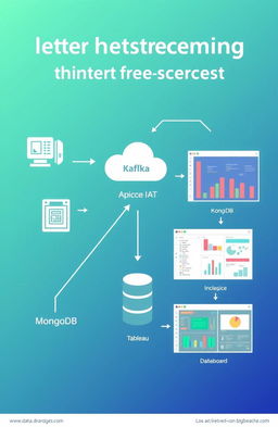 A visually engaging and informative illustration showcasing the integration of data streaming from IoT devices with Apache Kafka, MongoDB, and Tableau