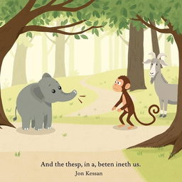On a forest path, a gray baby elephant and a brown baby monkey are having a heated argument, both looking quite upset