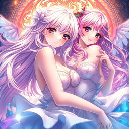 A portrayal of attractive anime women in an artistic style, emphasizing elegance and beauty