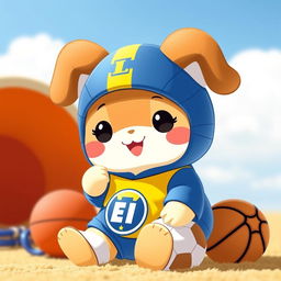 A cute and adorable Cinnamonroll character from Sanrio, dressed in the sports uniform of the Universidad de Ecuador sports league