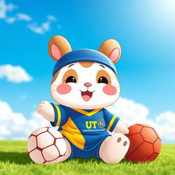 A cute and adorable Cinnamonroll character from Sanrio, dressed in the sports uniform of the Universidad de Ecuador sports league