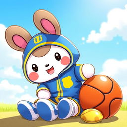 A cute and adorable Cinnamonroll character from Sanrio, dressed in the sports uniform of the Universidad de Ecuador sports league