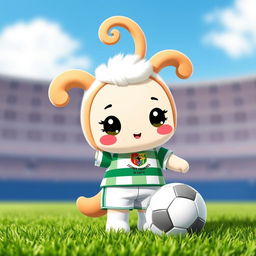 A cute cinnamonroll character inspired by Sanrio, dressed in the sports uniform of the Liga Deportiva Universitaria de Quito, Ecuador