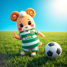 A cute cinnamonroll character inspired by Sanrio, dressed in the sports uniform of the Liga Deportiva Universitaria de Quito, Ecuador