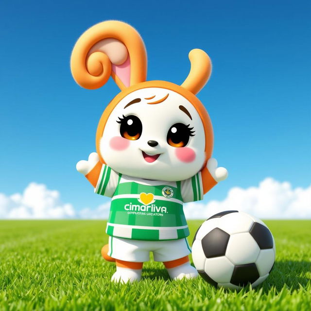 A cute cinnamonroll character inspired by Sanrio, dressed in the sports uniform of the Liga Deportiva Universitaria de Quito, Ecuador