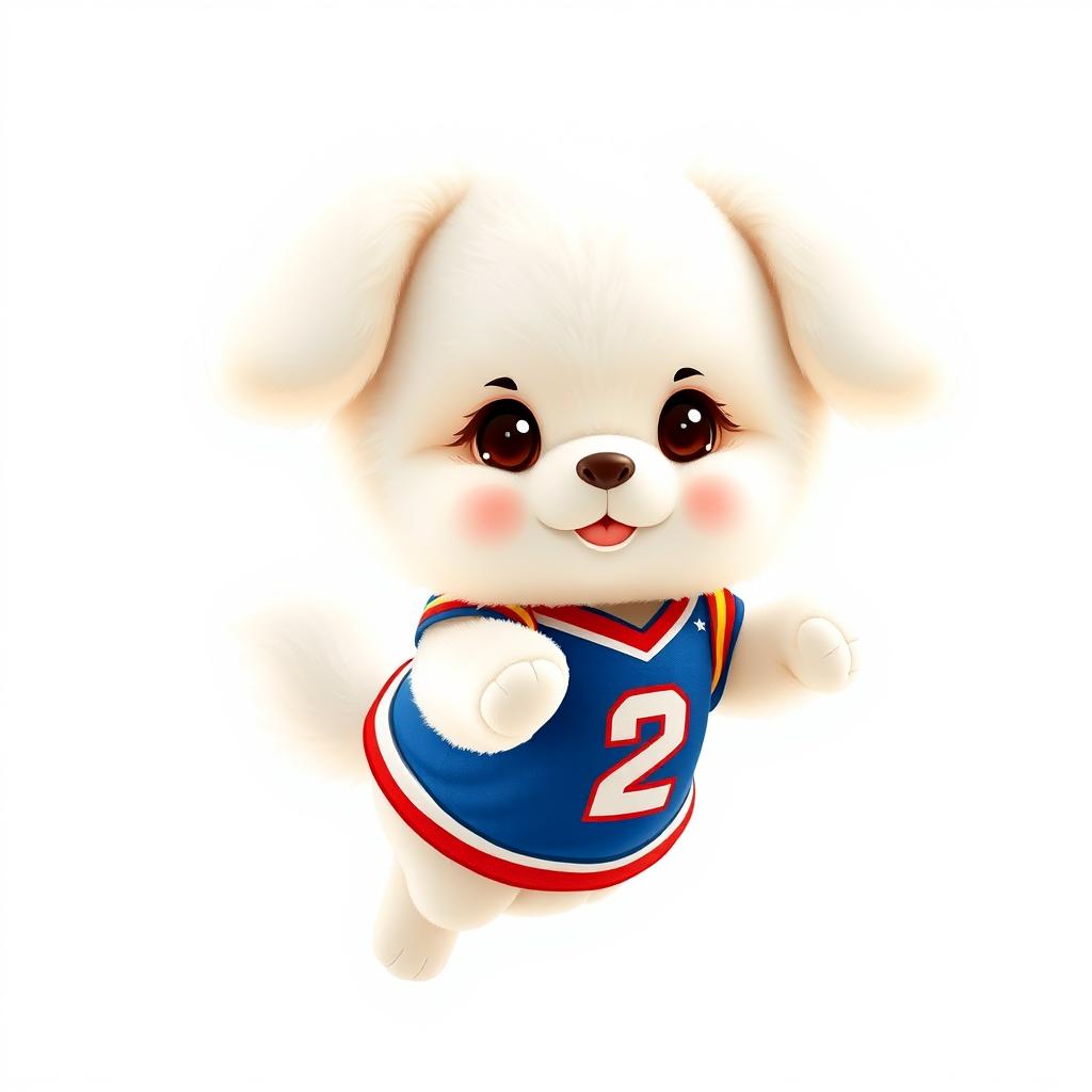 A cute, fluffy white puppy designed as Cinnamonroll from Sanrio, resembling a soft cloud