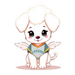 A cute white puppy resembling a soft cloud, designed as a cinnamon roll (cinnamon roll) with its tail curled like a cinnamon bun