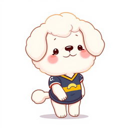 A cute white puppy resembling a soft cloud, designed as a cinnamon roll (cinnamon roll) with its tail curled like a cinnamon bun