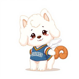 A cute white puppy resembling a soft cloud, designed as a cinnamon roll (cinnamon roll) with its tail curled like a cinnamon bun