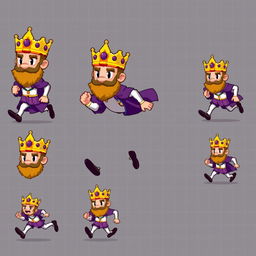 A sprite sheet for a 2D game featuring a pixel art animation of a king character running