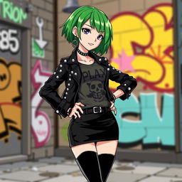 A stylized anime depiction of Envy Adams from Scott Pilgrim, showcasing her signature edgy look