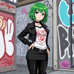 A stylized anime depiction of Envy Adams from Scott Pilgrim, showcasing her signature edgy look