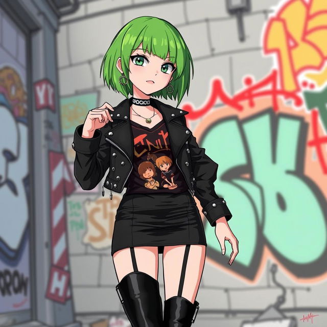 A stylized anime depiction of Envy Adams from Scott Pilgrim, showcasing her signature edgy look