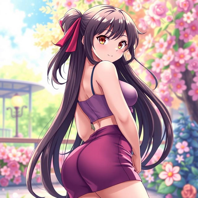 A sexy anime girl with alluring curves, showcasing her confident and playful demeanor