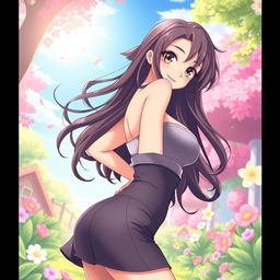 A sexy anime girl with alluring curves, showcasing her confident and playful demeanor