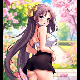 A sexy anime girl with alluring curves, showcasing her confident and playful demeanor