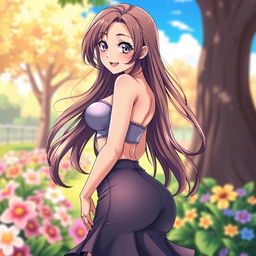 A sexy anime girl with alluring curves, showcasing her confident and playful demeanor