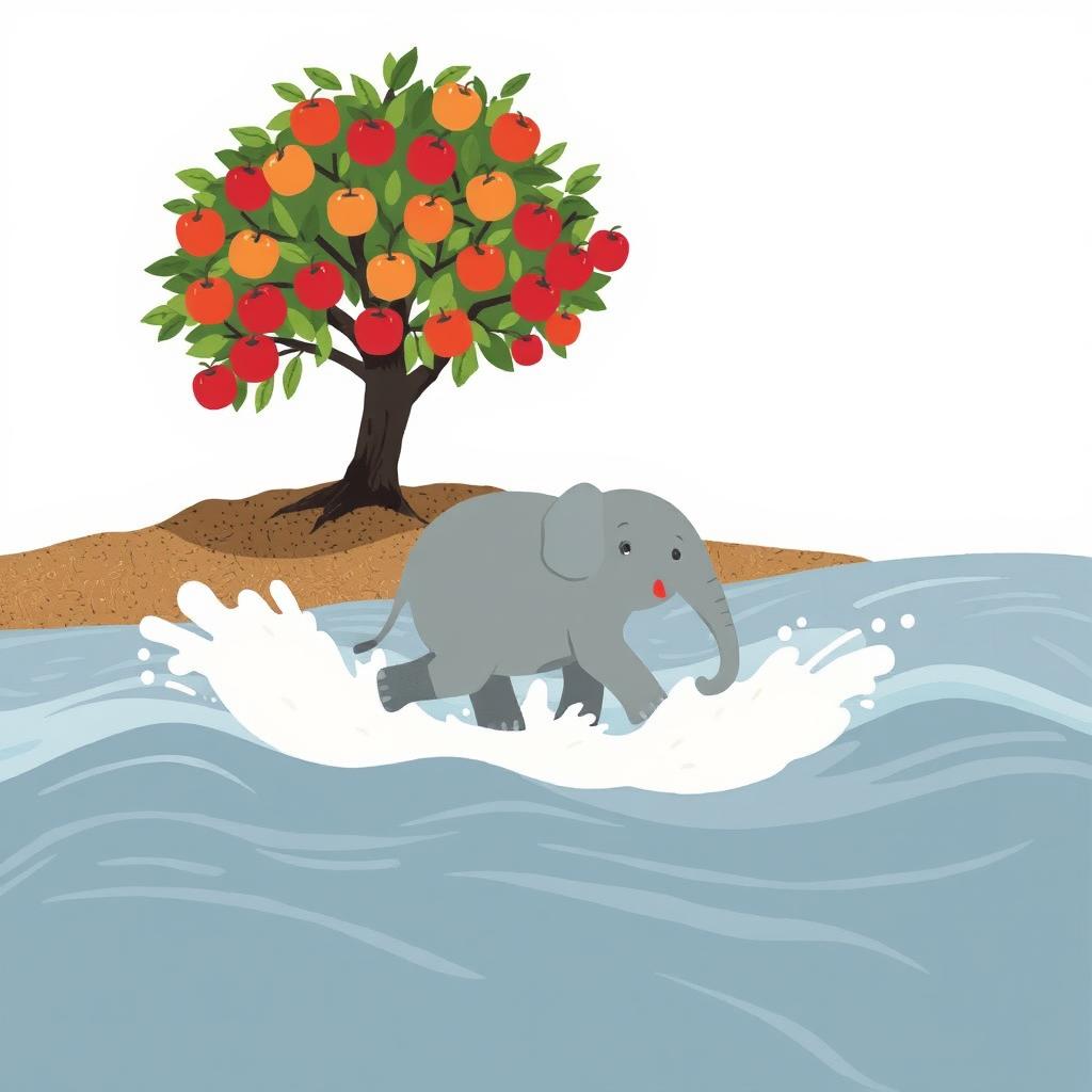 A gray baby elephant is walking through the rushing river water, determinedly making its way to the opposite shore