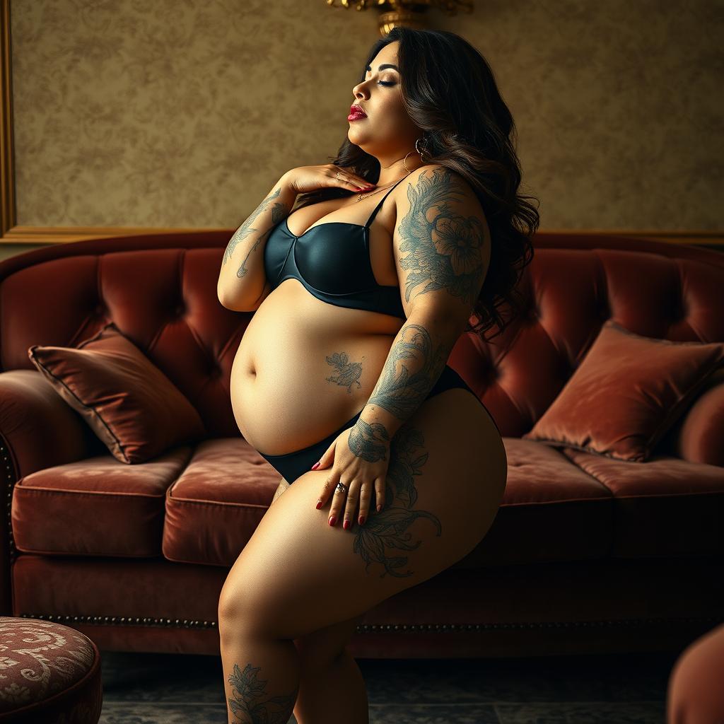 A curvaceous, voluptuous woman with a fit body shape and big hips, of Mexican descent, with dark skin and brown hair