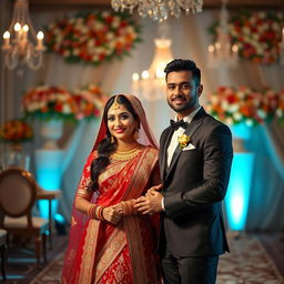 A captivating scene inspired by the theme of arranged marriage, showcasing a beautiful bride in a traditional wedding attire adorned with exquisite details and vibrant colors