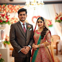 A captivating scene inspired by the theme of arranged marriage, showcasing a beautiful bride in a traditional wedding attire adorned with exquisite details and vibrant colors