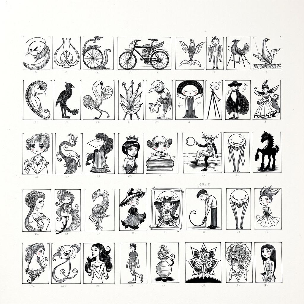 A collection of exquisite fountain pen drawings on textured paper