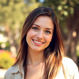A stunning portrait of a person with clear, fair skin, bright eyes, and a confident smile