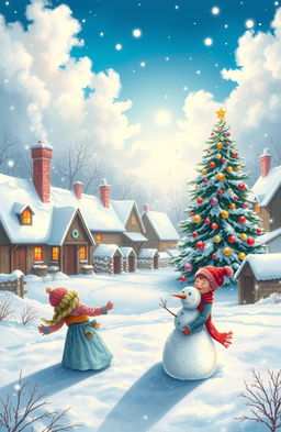 A picturesque winter landscape titled 'THE SEASON OF JOY by Ritik Mishra', depicting a serene snowy scene in a charming village
