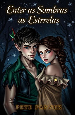 A visually captivating book cover for a dark romance fanfiction titled 'Entre as Sombras e as Estrelas'