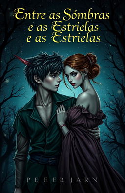 A visually captivating book cover for a dark romance fanfiction titled 'Entre as Sombras e as Estrelas'
