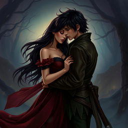 An adult version of Wendy and Peter Pan, depicted in a dark romance style
