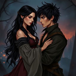 An adult version of Wendy and Peter Pan, depicted in a dark romance style