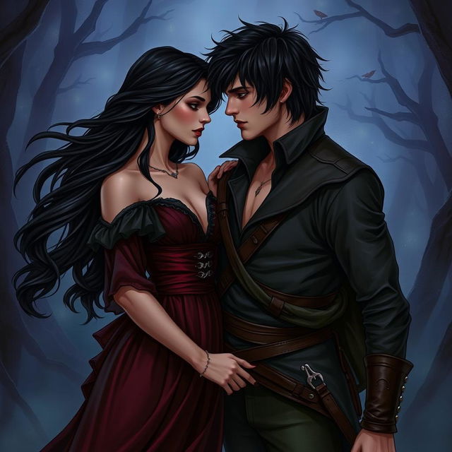 An adult version of Wendy and Peter Pan, depicted in a dark romance style