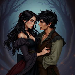 An adult version of Wendy and Peter Pan, depicted in a dark romance style