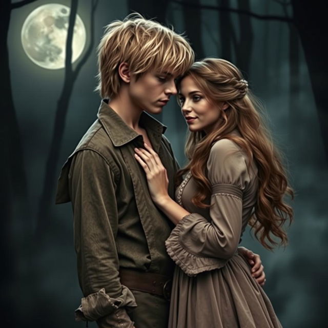 An adult Peter Pan and Wendy, set in a dark romance theme